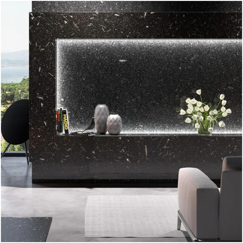Black Ice Quartzite 1 Black Ice Quartzite Leathered Feature Wall Projects For Luxury Mansion