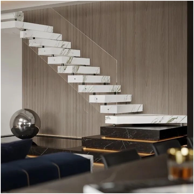 Long-term maintenance measures for marble stairs 8 Calacatta White Marble Hanging Marble Stairs