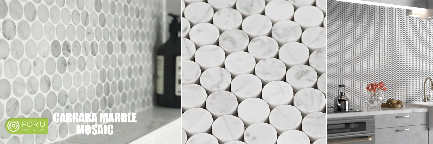 Marble round tiles are suitable for indoor spaces 7 Bianco Carrara Marble Penny Round Mosaic Tiles For Kitchen Wall Projects FOR U STONE