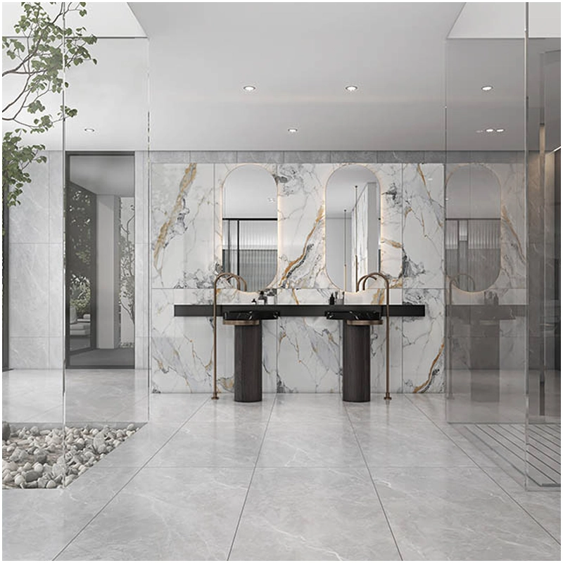 The marble bathrooms come in 3 styles: black, white and grey. There is one for everyone! 6 Calacatta Borghini Marble Bathroom Booklmatched Wall Tiles FOR U STONE
