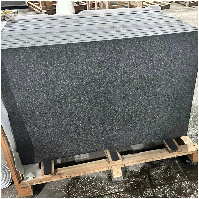 Flamed and Brushed Black Galaxy Granite Tile