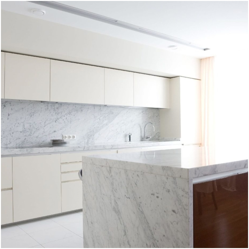 Eight choices of marble colors 1 Carrara Marble Waterfall Island tops in Villas FOR U STONE