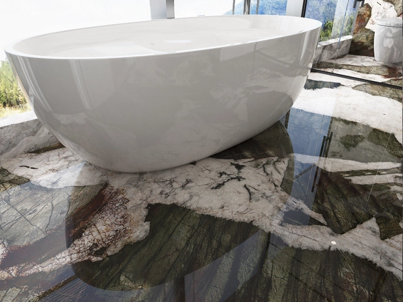 Exotic Quartzite 5 Botanic Wave Green Quartzite Luxury Apartment Bathroom Project