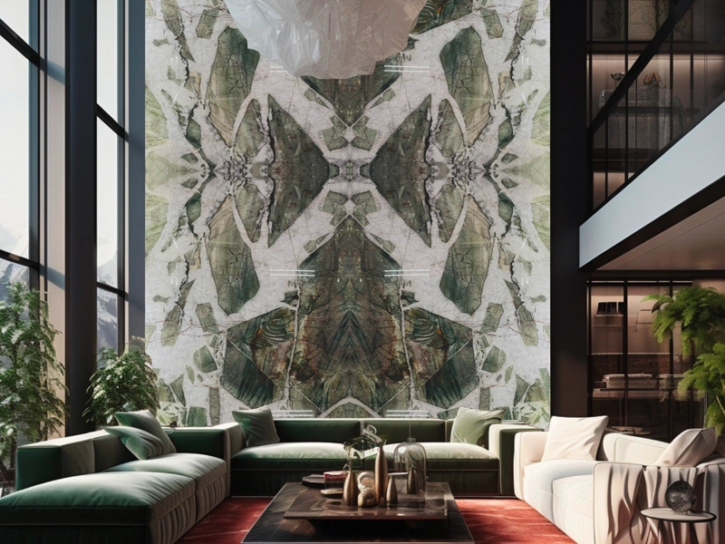 Green Quartzite Slabs 74 Botanic Wave Green Quartzite Luxury Villa Hall Feature Wall