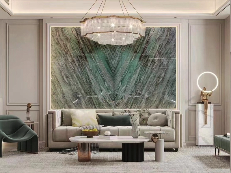 Green Quartzite Slabs 52 Emerald Green Quartzite TV Background with LED Light